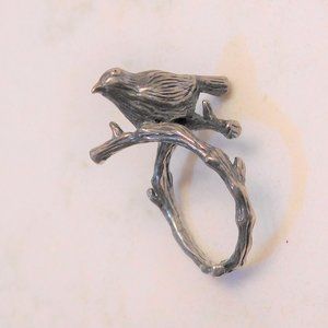 Silver Tone Unique Bird on Branch Ring